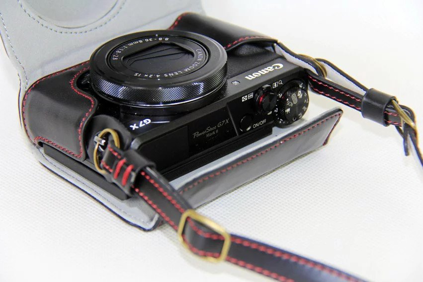 PU Leather Camera Protective Pouch + Strap for Canon PowerShot G7X MarkII Digital Camera - Black