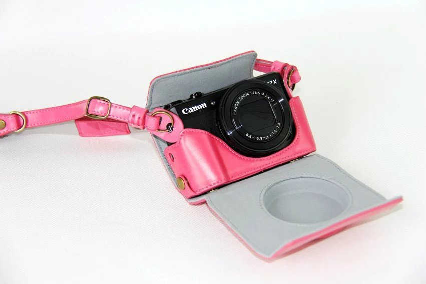 PU Leather Camera Protective Case + Strap for Canon PowerShot G7X MarkII Digital Camera - Rose