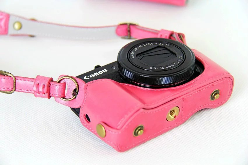PU Leather Camera Protective Case + Strap for Canon PowerShot G7X MarkII Digital Camera - Rose