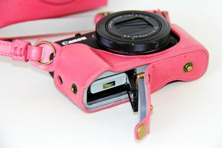 PU Leather Camera Protective Case + Strap for Canon PowerShot G7X MarkII Digital Camera - Rose