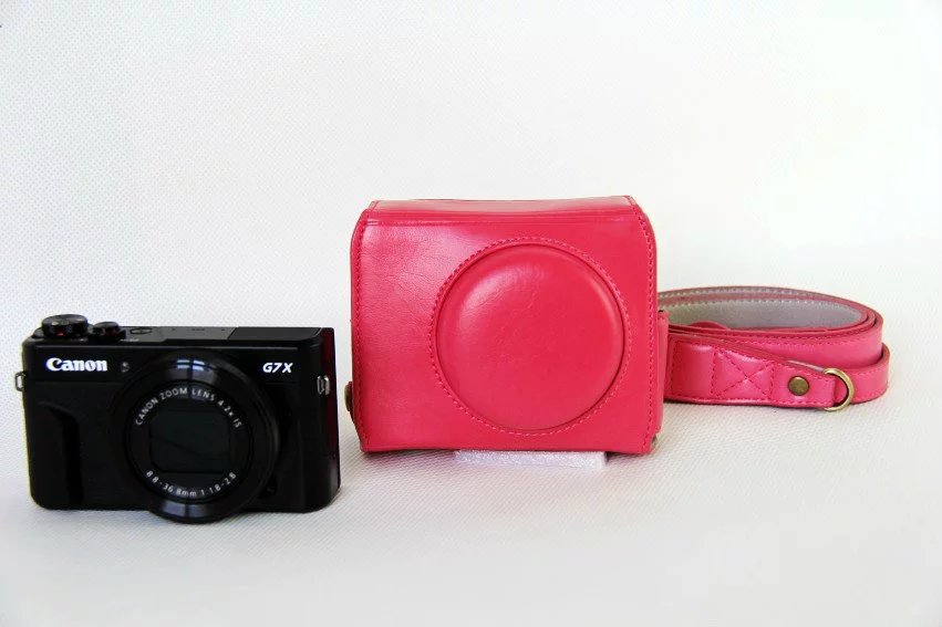 PU Leather Camera Protective Case + Strap for Canon PowerShot G7X MarkII Digital Camera - Rose