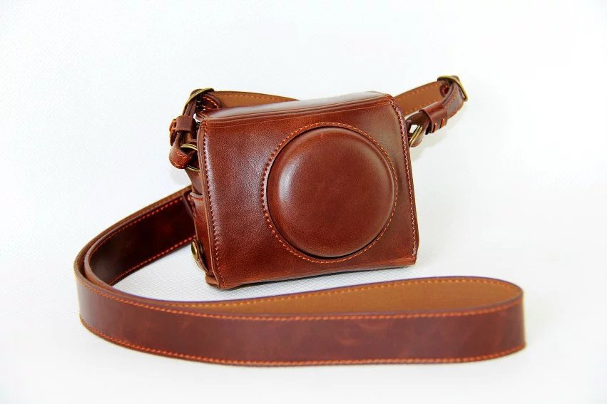 PU Leather Camera Protective Bag + Strap for Canon PowerShot G7X MarkII Digital Camera - Coffee
