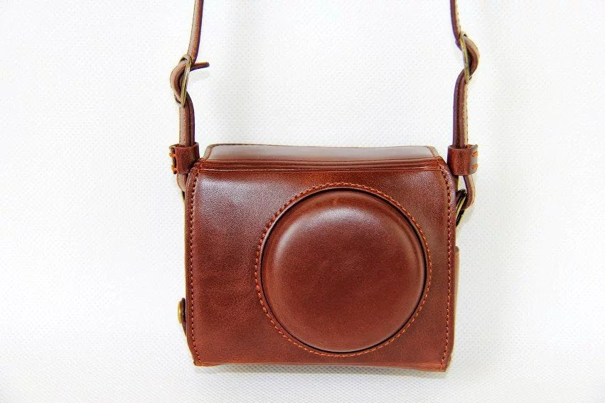 PU Leather Camera Protective Bag + Strap for Canon PowerShot G7X MarkII Digital Camera - Coffee