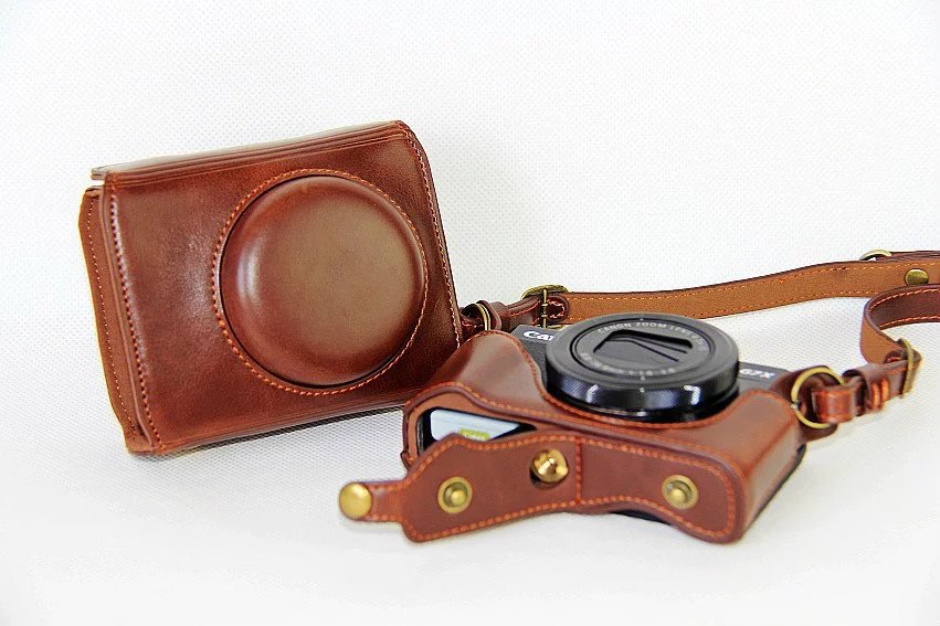 PU Leather Camera Protective Bag + Strap for Canon PowerShot G7X MarkII Digital Camera - Coffee