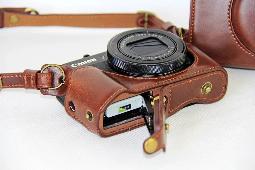 PU Leather Camera Protective Bag + Strap for Canon PowerShot G7X MarkII Digital Camera - Coffee