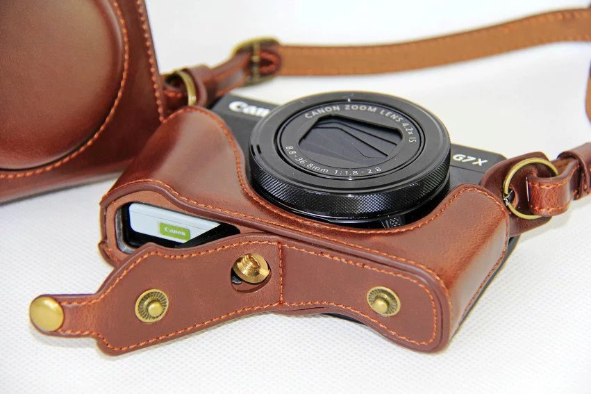 PU Leather Camera Protective Bag + Strap for Canon PowerShot G7X MarkII Digital Camera - Coffee