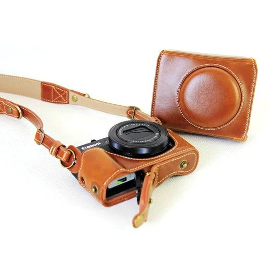 PU Leather Camera Protective Cover + Strap for Canon PowerShot G7X MarkII Digital Camera - Brown