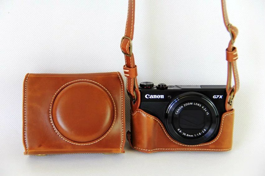 PU Leather Camera Protective Cover + Strap for Canon PowerShot G7X MarkII Digital Camera - Brown