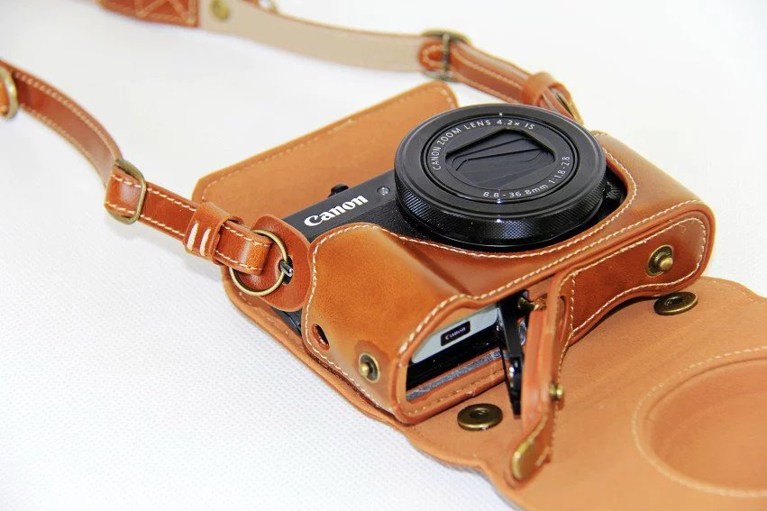 PU Leather Camera Protective Cover + Strap for Canon PowerShot G7X MarkII Digital Camera - Brown