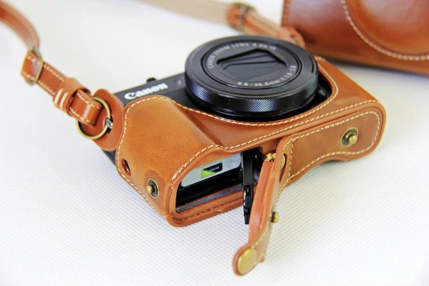 PU Leather Camera Protective Cover + Strap for Canon PowerShot G7X MarkII Digital Camera - Brown