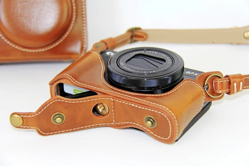 PU Leather Camera Protective Cover + Strap for Canon PowerShot G7X MarkII Digital Camera - Brown