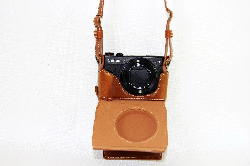 PU Leather Camera Protective Cover + Strap for Canon PowerShot G7X MarkII Digital Camera - Brown