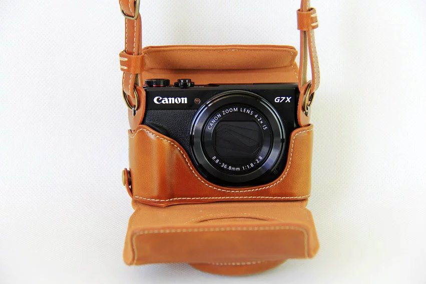 PU Leather Camera Protective Cover + Strap for Canon PowerShot G7X MarkII Digital Camera - Brown