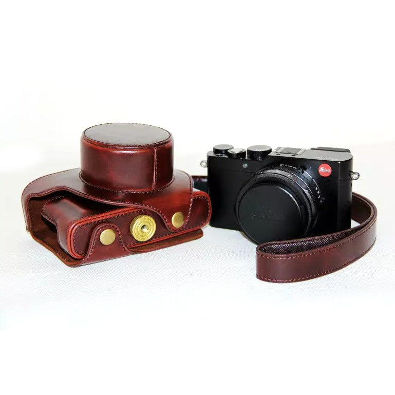 PU Leather Camera Protective Cover + Strap for Leica D-LUX (Typ 109) Digital Camera - Coffee