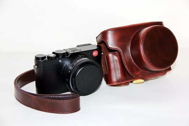 PU Leather Camera Protective Cover + Strap for Leica D-LUX (Typ 109) Digital Camera - Coffee