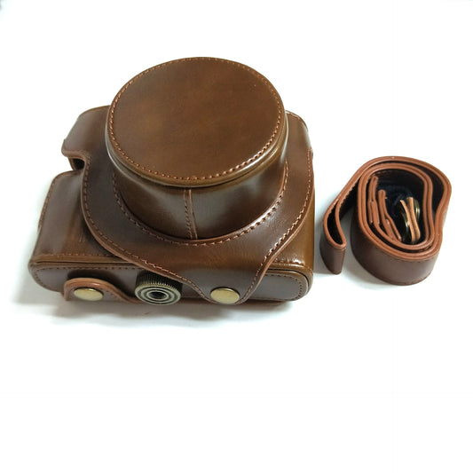 PU Leather Camera Bag + Strap for Leica D-LUX (Typ 109) Digital Camera - Brown