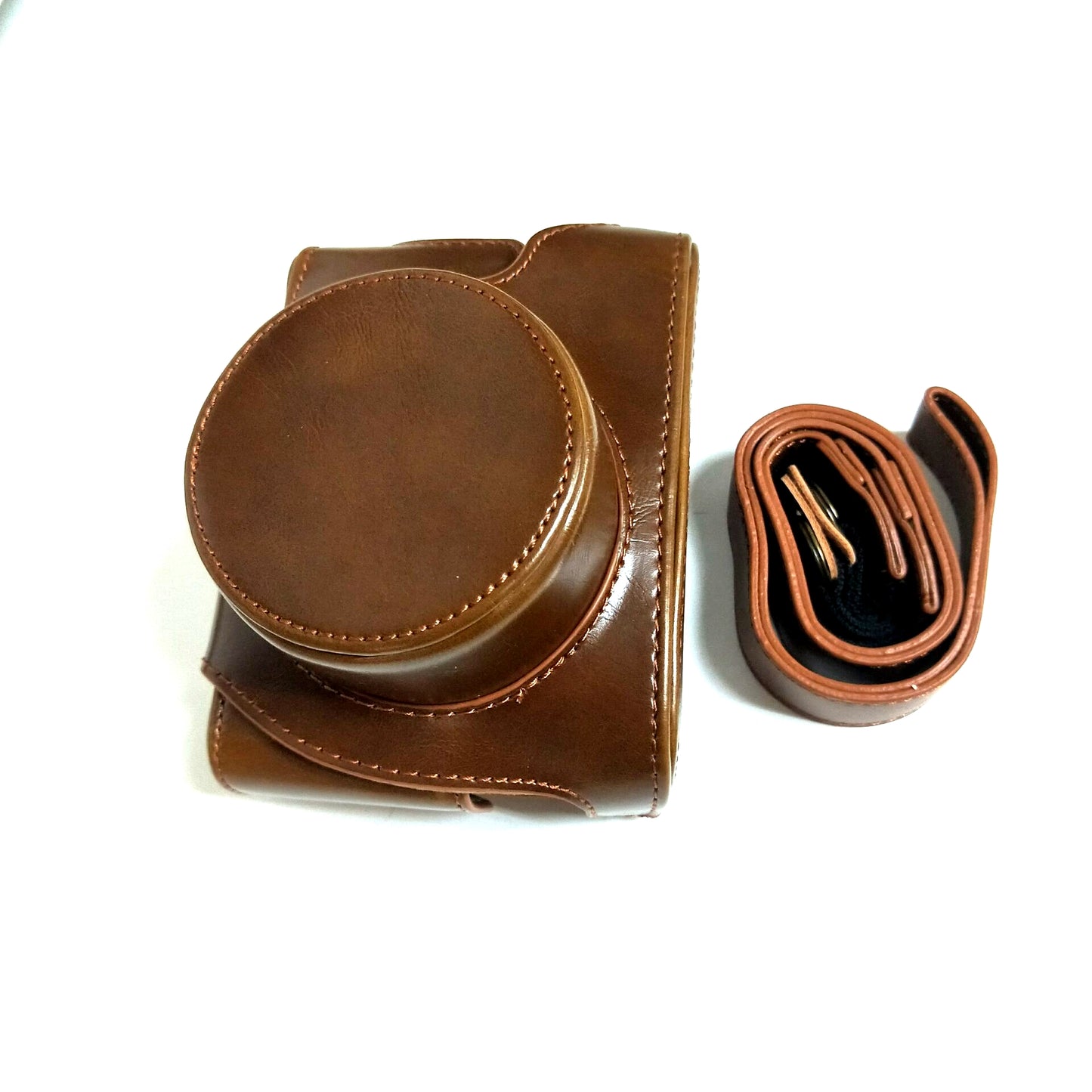 PU Leather Camera Bag + Strap for Leica D-LUX (Typ 109) Digital Camera - Brown