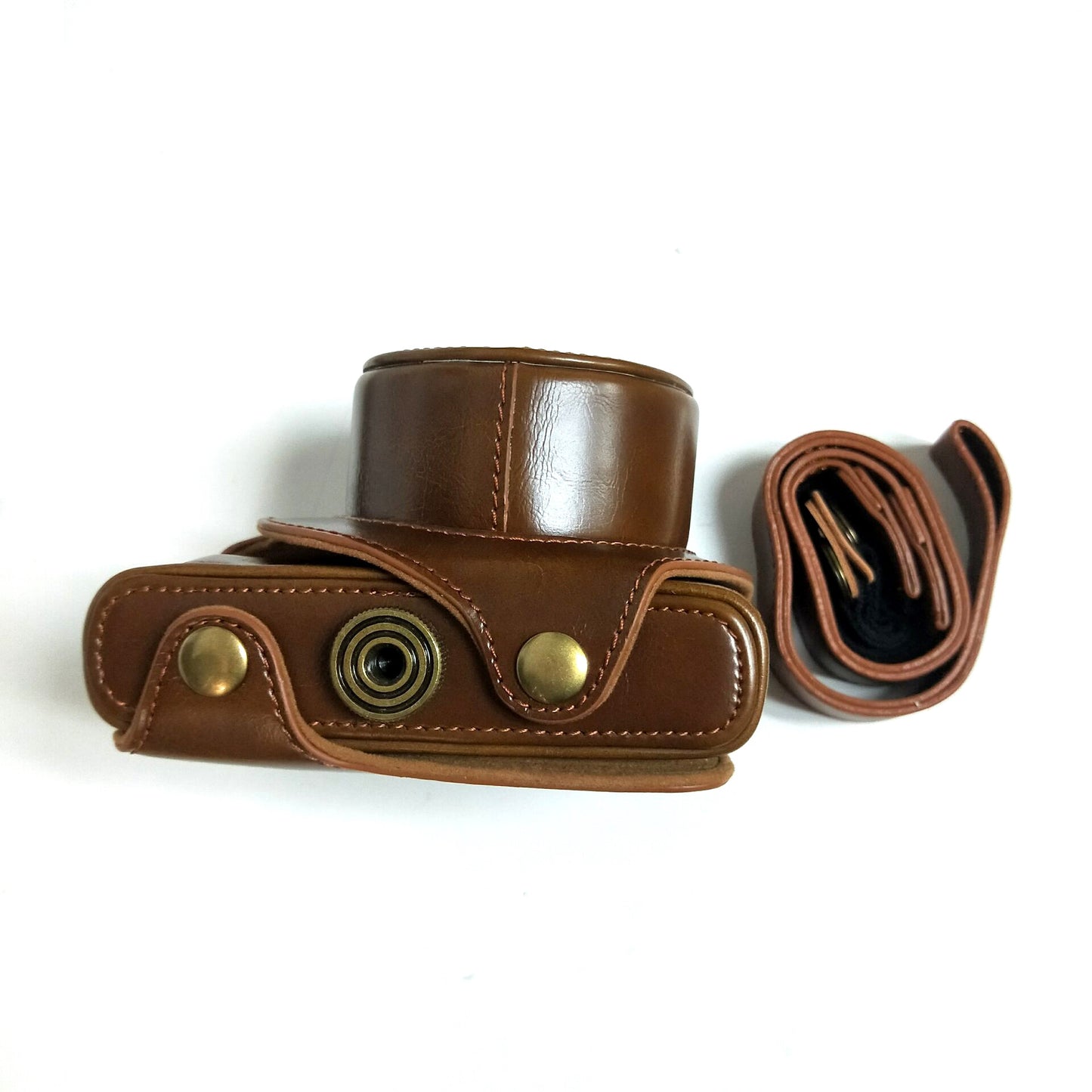 PU Leather Camera Bag + Strap for Leica D-LUX (Typ 109) Digital Camera - Brown