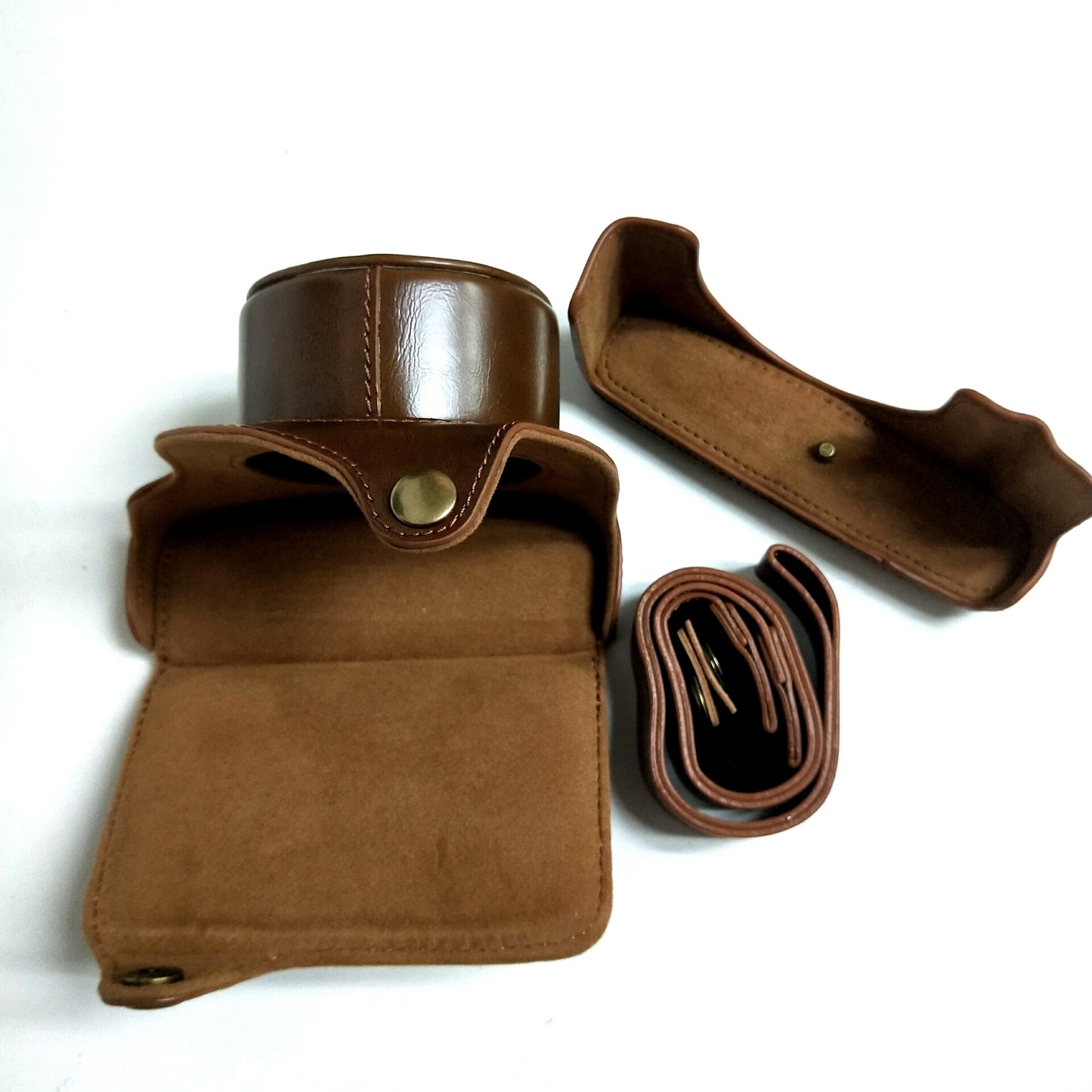 PU Leather Camera Bag + Strap for Leica D-LUX (Typ 109) Digital Camera - Brown