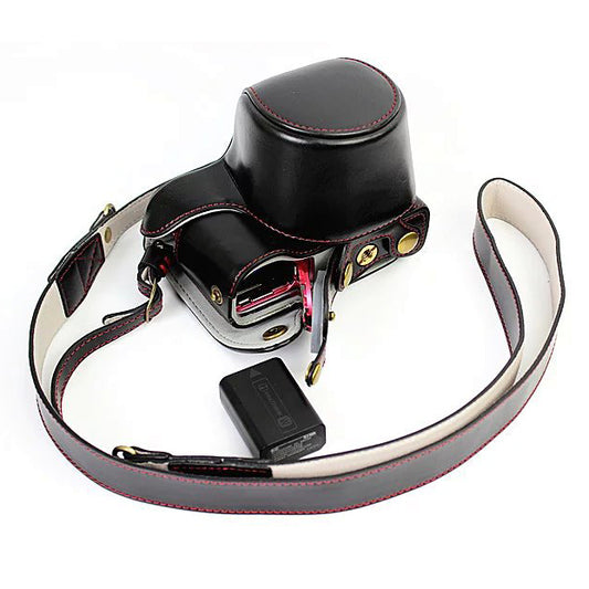 PU Leather Camera Case + Strap for Sony NEX-3N/Alpha a5000/Alpha a5100 with 16-50mm Lens - Black