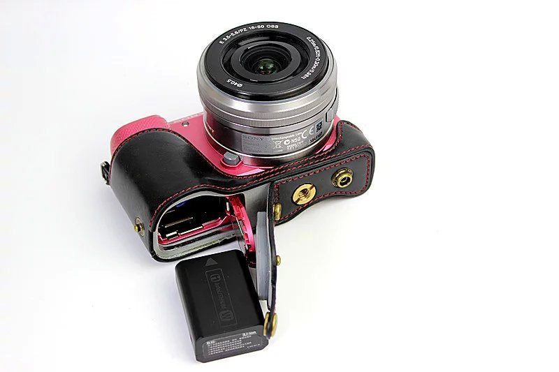 PU Leather Camera Case + Strap for Sony NEX-3N/Alpha a5000/Alpha a5100 with 16-50mm Lens - Black