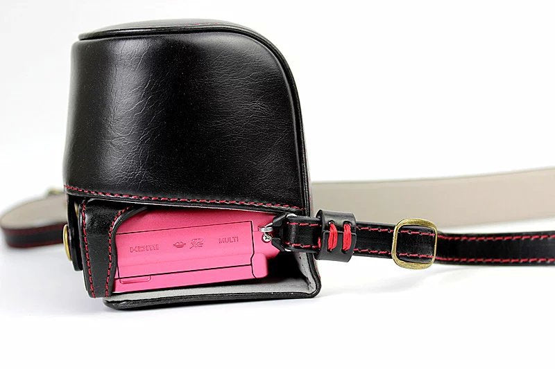 PU Leather Camera Case + Strap for Sony NEX-3N/Alpha a5000/Alpha a5100 with 16-50mm Lens - Black
