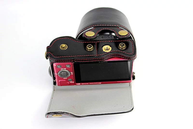 PU Leather Camera Case + Strap for Sony NEX-3N/Alpha a5000/Alpha a5100 with 16-50mm Lens - Black