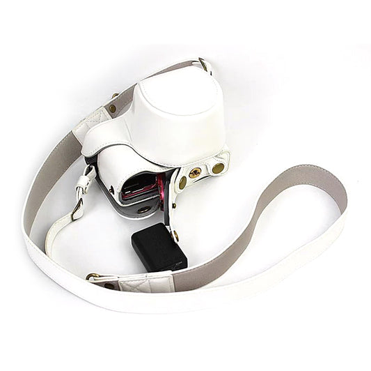 PU Leather Camera Cover + Strap for Sony NEX-3N/Alpha a5000/Alpha a5100 with 16-50mm Lens - White