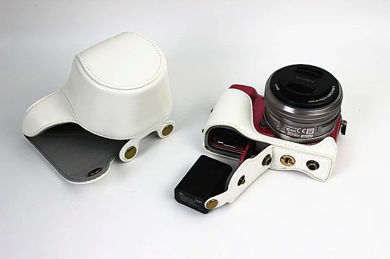 PU Leather Camera Cover + Strap for Sony NEX-3N/Alpha a5000/Alpha a5100 with 16-50mm Lens - White