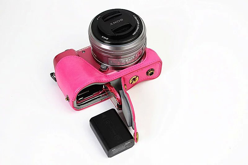 PU Leather Protective Case + Strap for Sony NEX-3N/Alpha a5000/Alpha a5100 with 16-50mm Lens - Rose