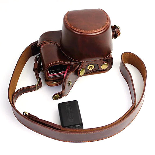 PU Leather Protective Case + Strap for Sony NEX-3N/Alpha a5000/Alpha a5100 with 16-50mm Lens - Coffee