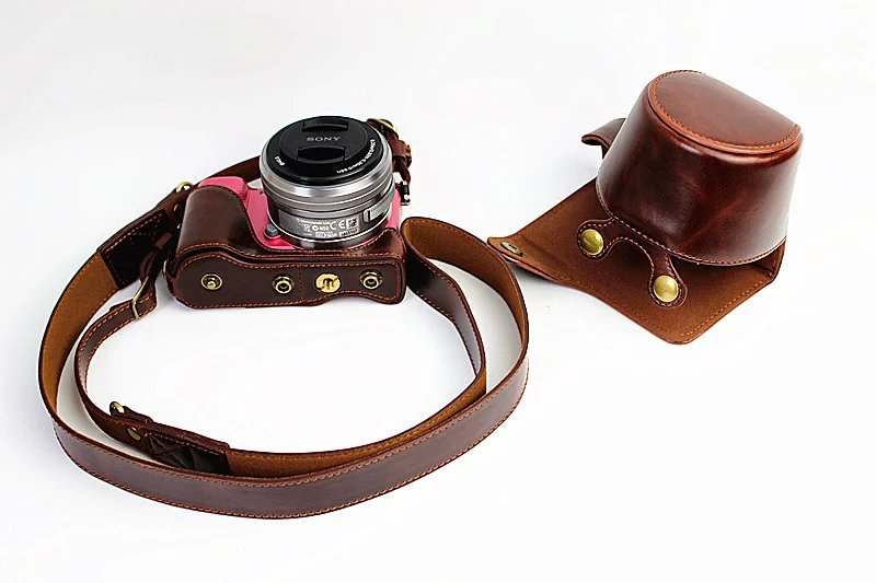 PU Leather Protective Case + Strap for Sony NEX-3N/Alpha a5000/Alpha a5100 with 16-50mm Lens - Coffee