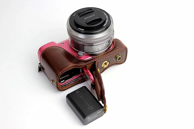 PU Leather Protective Case + Strap for Sony NEX-3N/Alpha a5000/Alpha a5100 with 16-50mm Lens - Coffee
