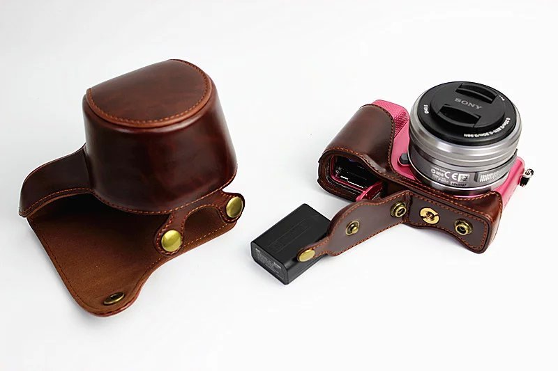 PU Leather Protective Case + Strap for Sony NEX-3N/Alpha a5000/Alpha a5100 with 16-50mm Lens - Coffee