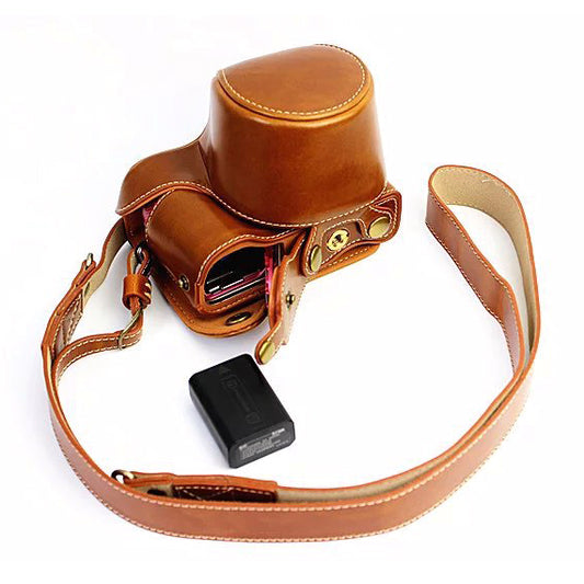 PU Leather Camera Protective Pouch + Strap for Sony NEX-3N/Alpha a5000/Alpha a5100 with 16-50mm Lens - Brown