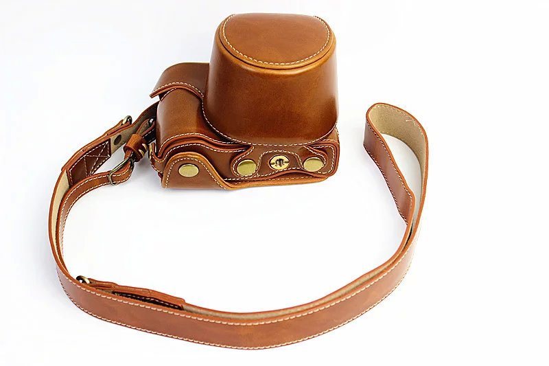 PU Leather Camera Protective Pouch + Strap for Sony NEX-3N/Alpha a5000/Alpha a5100 with 16-50mm Lens - Brown