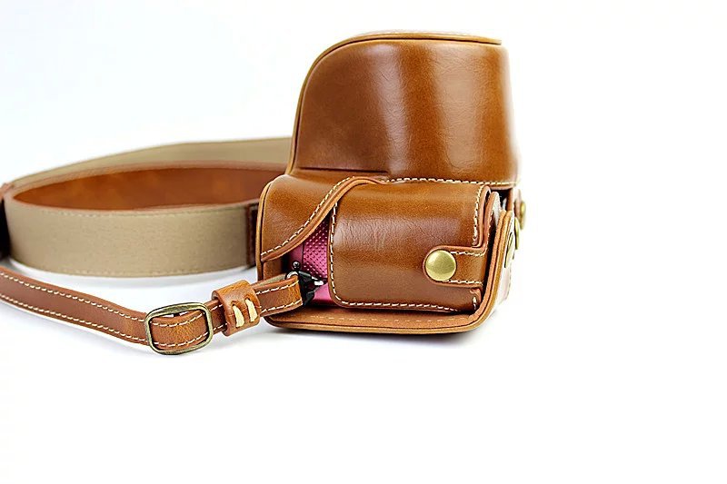 PU Leather Camera Protective Pouch + Strap for Sony NEX-3N/Alpha a5000/Alpha a5100 with 16-50mm Lens - Brown