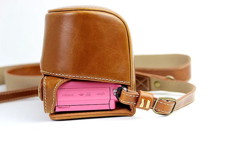 PU Leather Camera Protective Pouch + Strap for Sony NEX-3N/Alpha a5000/Alpha a5100 with 16-50mm Lens - Brown