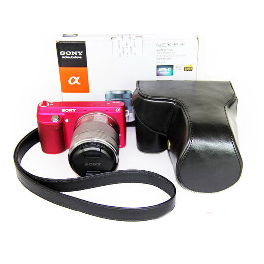 PU Leather Protective Camera Case Bag for Sony NEX-F3 18-55mm - Black