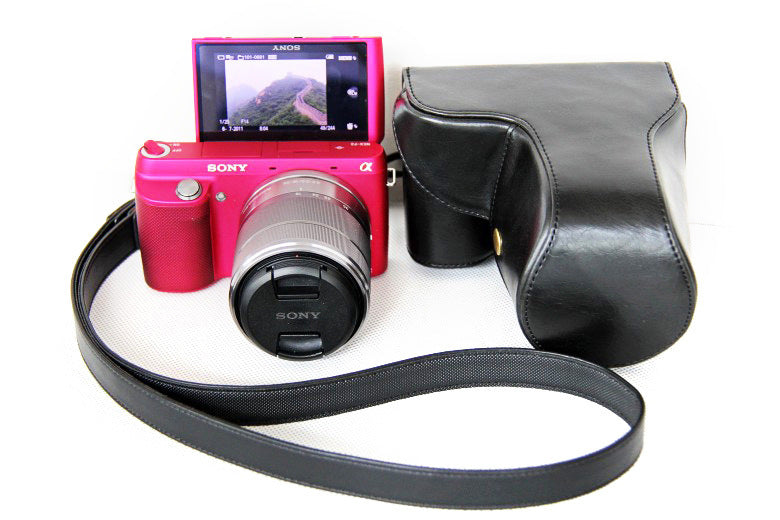 PU Leather Protective Camera Case Bag for Sony NEX-F3 18-55mm - Black