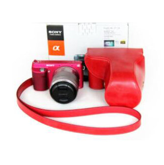 PU Leather Protective Camera Cover Shell for Sony NEX-F3 18-55mm - Red