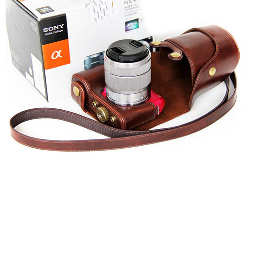 PU Leather Protective Camera Case Shell for Sony NEX-F3 18-55mm - Coffee