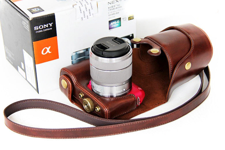PU Leather Protective Camera Case Shell for Sony NEX-F3 18-55mm - Coffee
