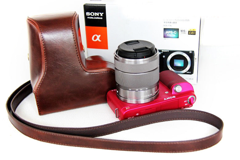 PU Leather Protective Camera Case Shell for Sony NEX-F3 18-55mm - Coffee