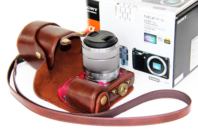 PU Leather Protective Camera Case Shell for Sony NEX-F3 18-55mm - Coffee
