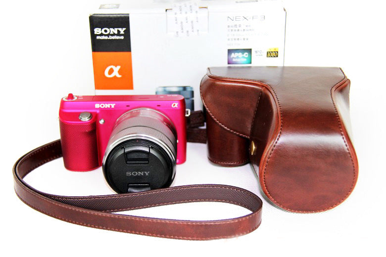 PU Leather Protective Camera Case Shell for Sony NEX-F3 18-55mm - Coffee