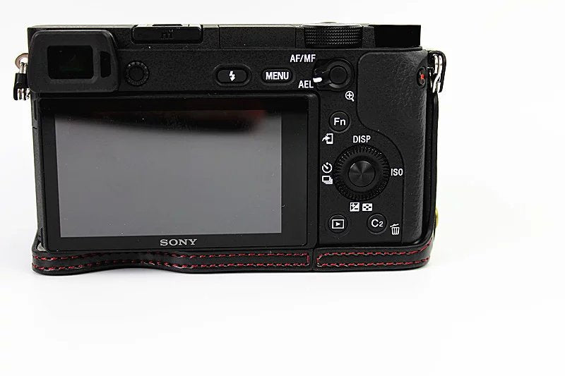 PU Leather Half Bottom Camera Protective Case for Sony A6000/A6300 - Black
