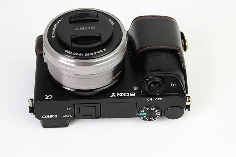 PU Leather Half Bottom Camera Protective Case for Sony A6000/A6300 - Black
