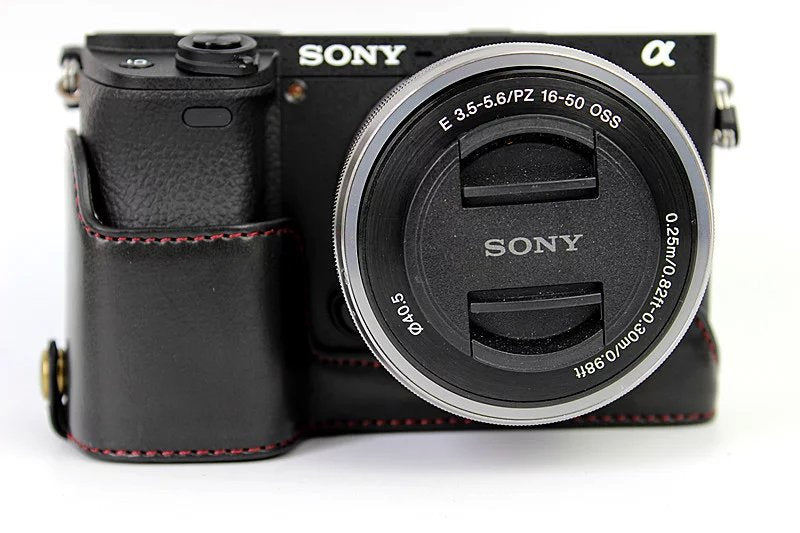 PU Leather Half Bottom Camera Protective Case for Sony A6000/A6300 - Black