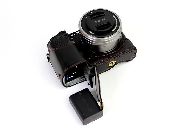 PU Leather Half Bottom Camera Protective Case for Sony A6000/A6300 - Black